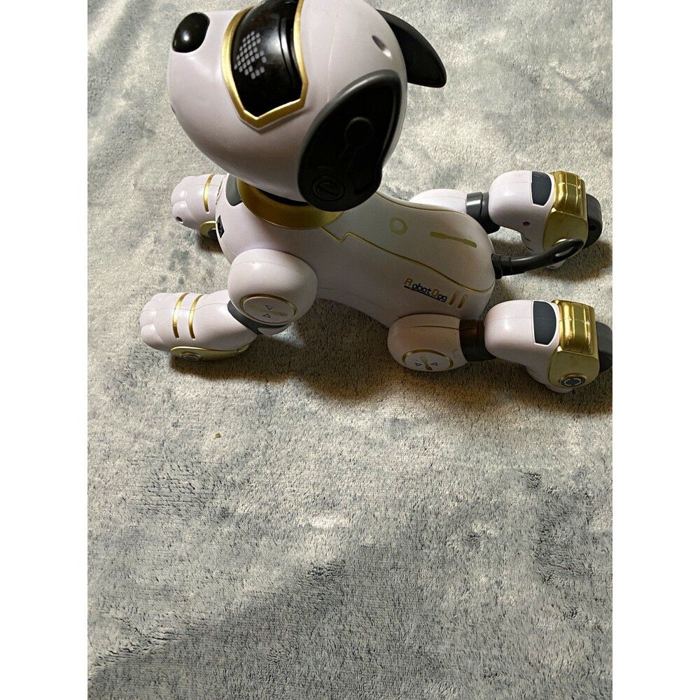 Parts only Interactive Electronic Robot Dog Toy White/Black/Gold with LED Eyes